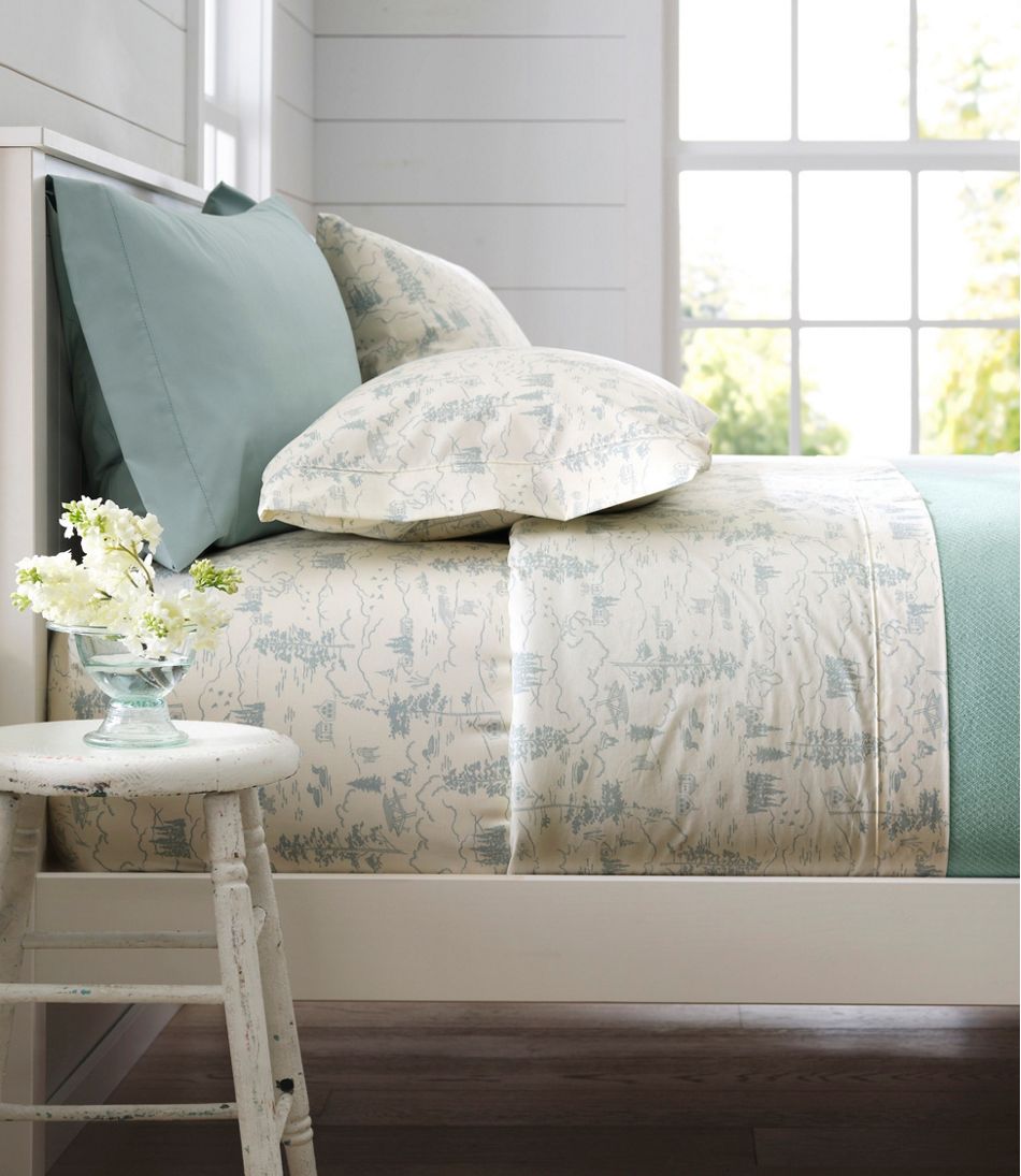 L.L.Bean Lakeside Toile Percale Sheet Collection HOME GOODS