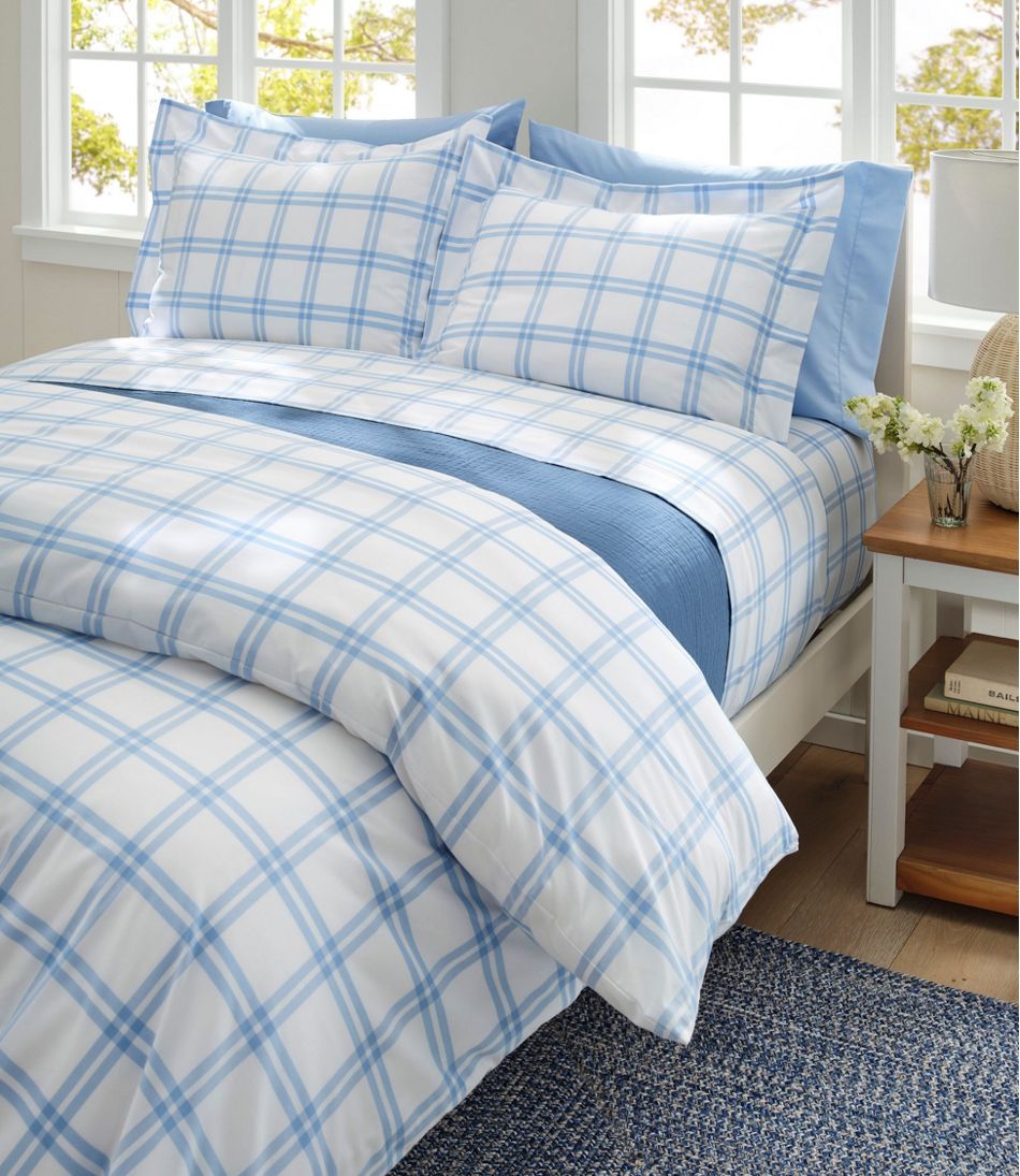 L.L.Bean 280-Thread-Count Pima Cotton Percale Comforter Cover Collection, Windowpane HOME GOODS