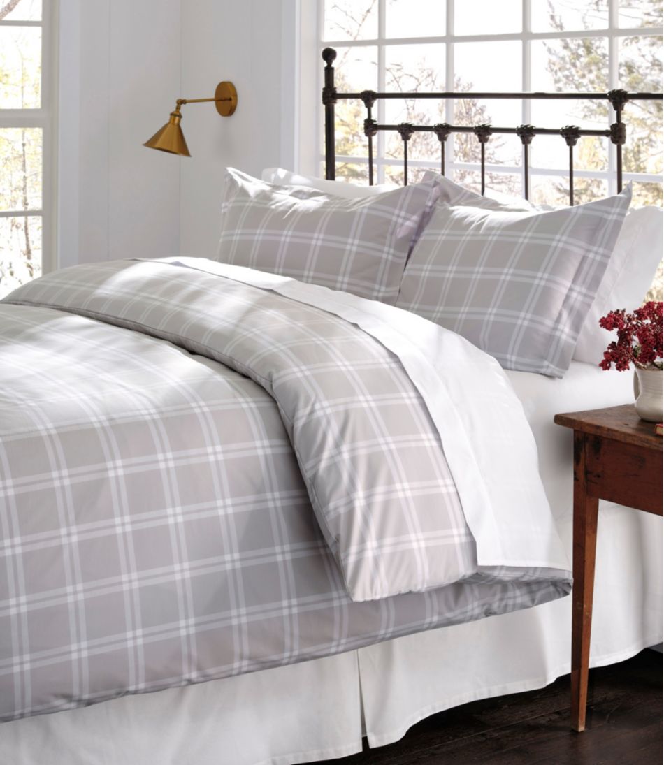 L.L.Bean 280-Thread-Count Pima Cotton Percale Comforter Cover Collection, Windowpane HOME GOODS