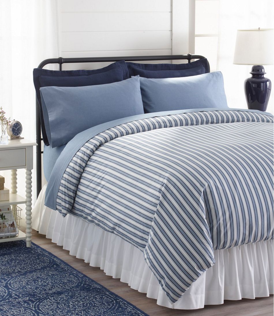 L.L.Bean Sunwashed Percale Comforter Cover, Stripe HOME GOODS