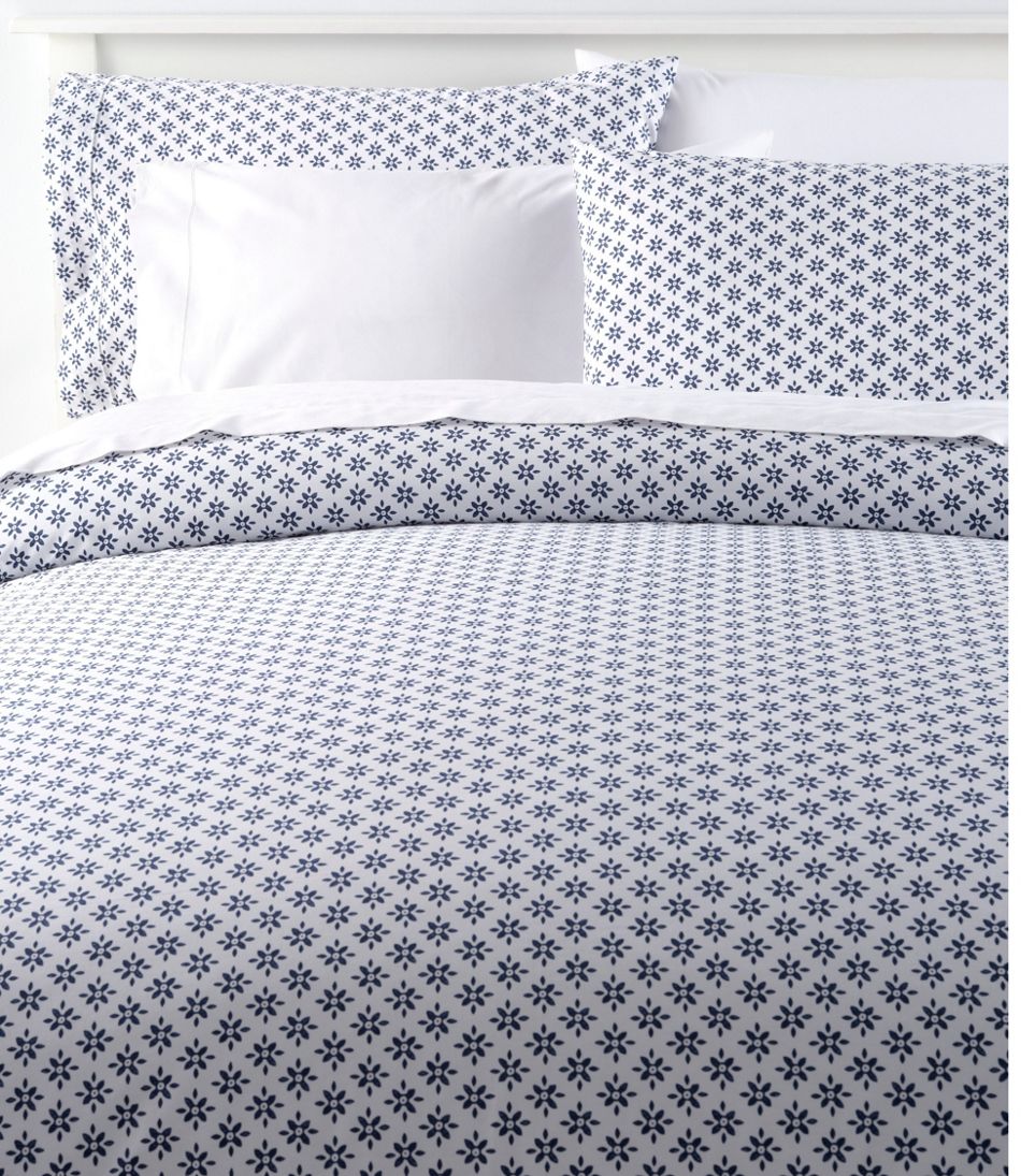 L.L.Bean Sunwashed Percale Comforter Cover, Block Floral Print HOME GOODS