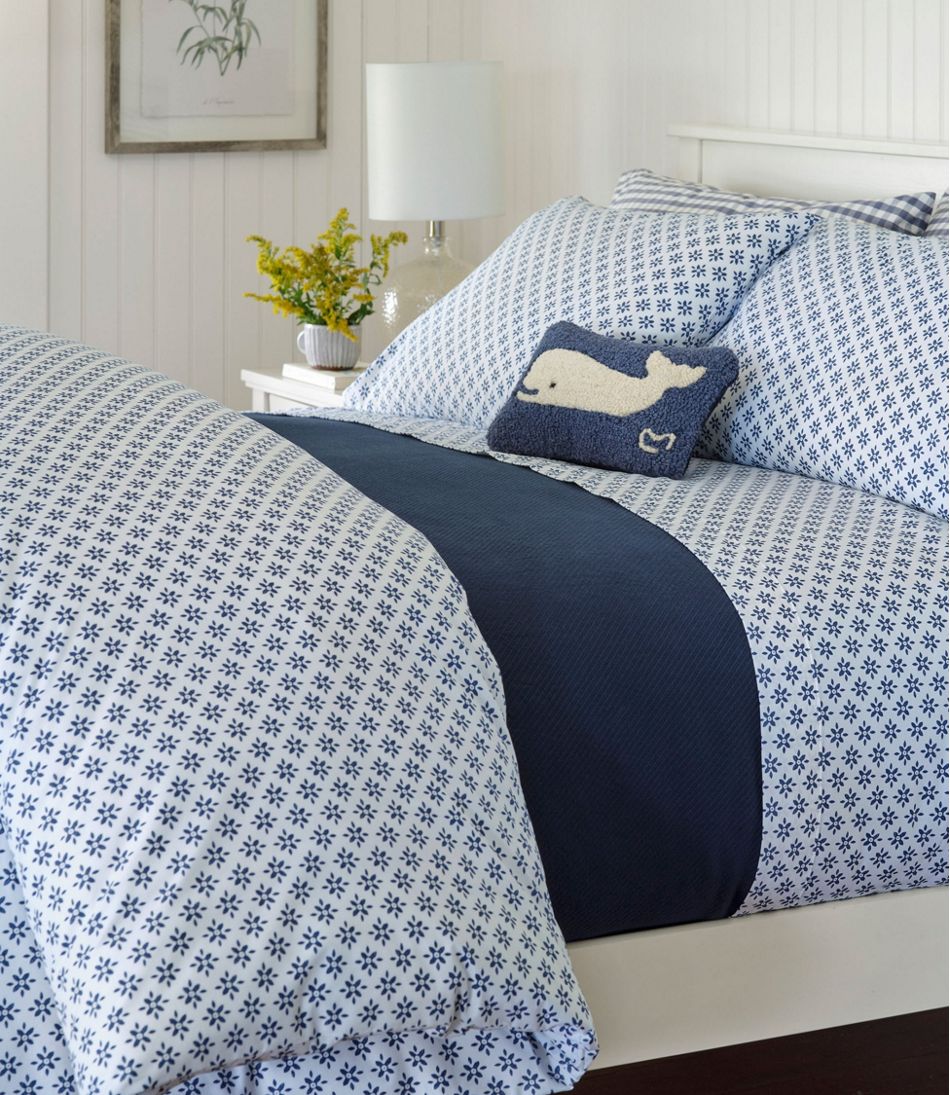 L.L.Bean Sunwashed Percale Comforter Cover, Block Floral Print HOME GOODS