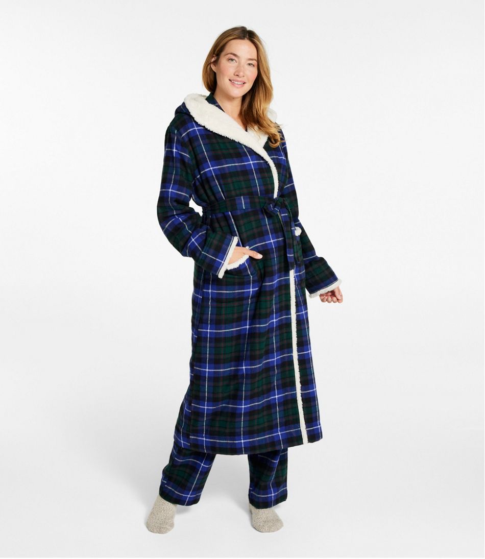 L.L.Bean Women's Scotch Plaid Flannel Robe, Sherpa-Lined Long CLOTHING