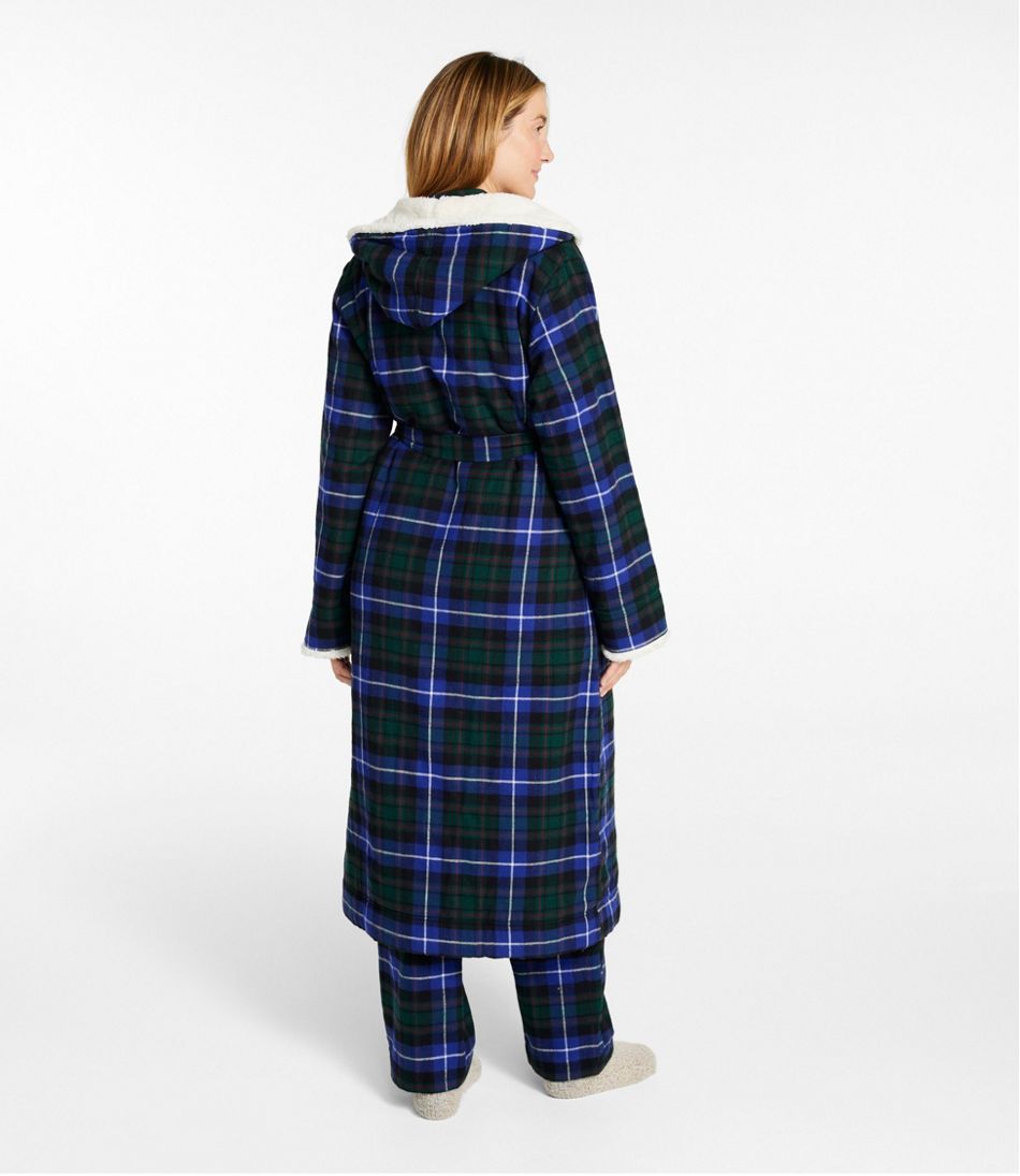 L.L.Bean Women's Scotch Plaid Flannel Robe, Sherpa-Lined Long CLOTHING