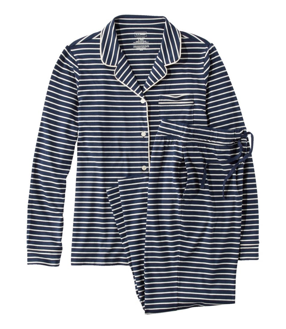 L.L.Bean Women's Super-Soft Shrink-Free Button Front Pajama Set, Stripe CLOTHING|SALE