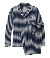 L.L.Bean Women's Super-Soft Shrink-Free Button Front Pajama Set, Stripe CLOTHING|SALE