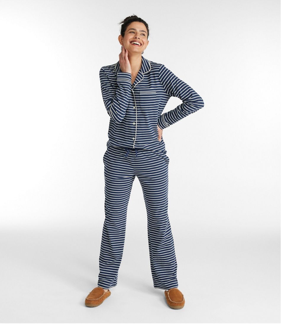 L.L.Bean Women's Super-Soft Shrink-Free Button Front Pajama Set, Stripe CLOTHING|SALE