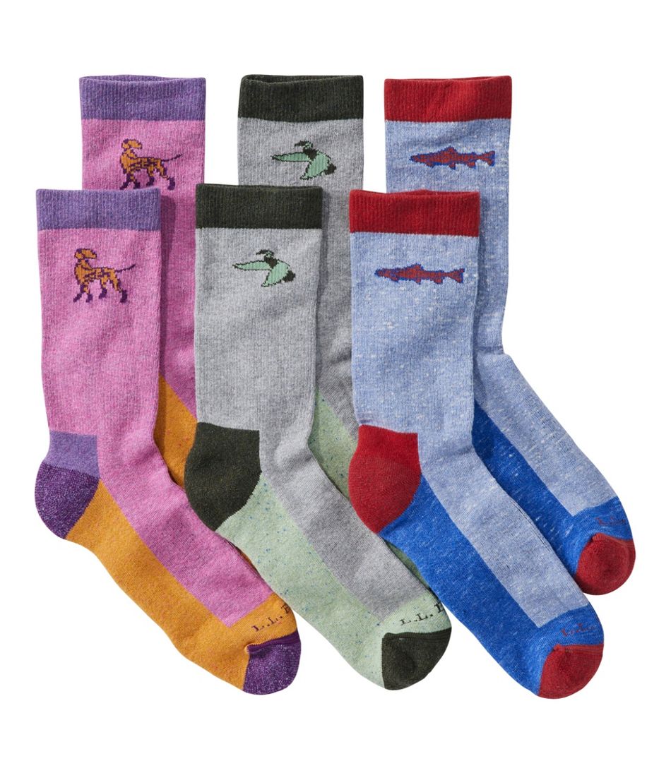 L.L.Bean Adults' Wicked Soft Cotton Socks Animal Gift Set, 3-Pack CLOTHING|FOOTWEAR