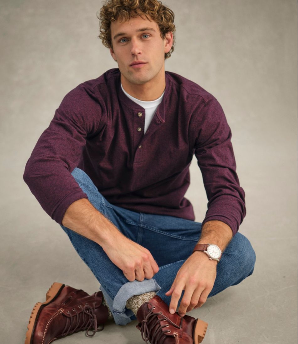 L.L.Bean Men's Carefree Unshrinkable Tee, Traditional Fit, Long-Sleeve Henley CLOTHING|SALE