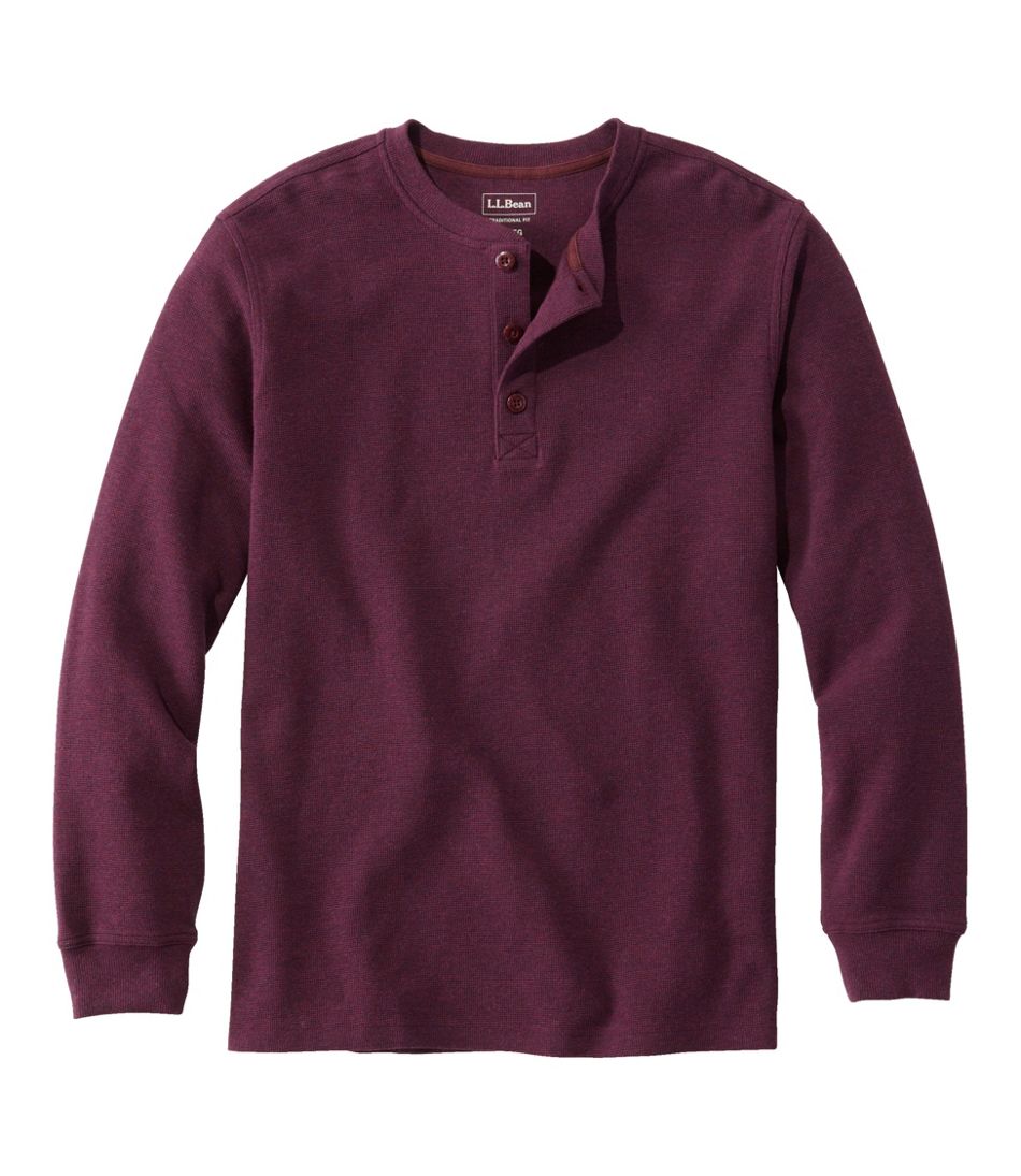 L.L.Bean Men's Unshrinkable Mini-Waffle Henley, Long-Sleeve Traditional Fit CLOTHING|SALE