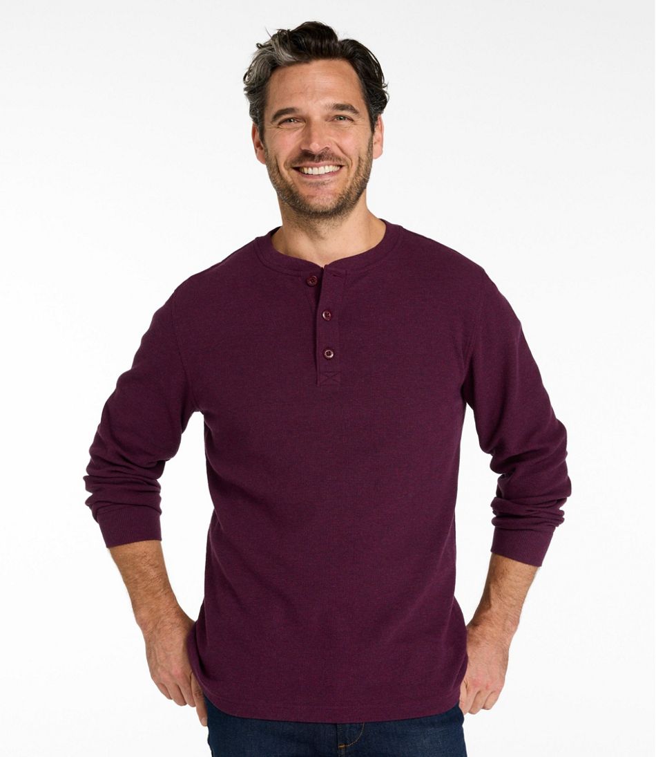 L.L.Bean Men's Unshrinkable Mini-Waffle Henley, Long-Sleeve Traditional Fit CLOTHING|SALE