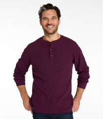 L.L.Bean Men's Unshrinkable Mini-Waffle Henley, Long-Sleeve Traditional Fit CLOTHING|SALE