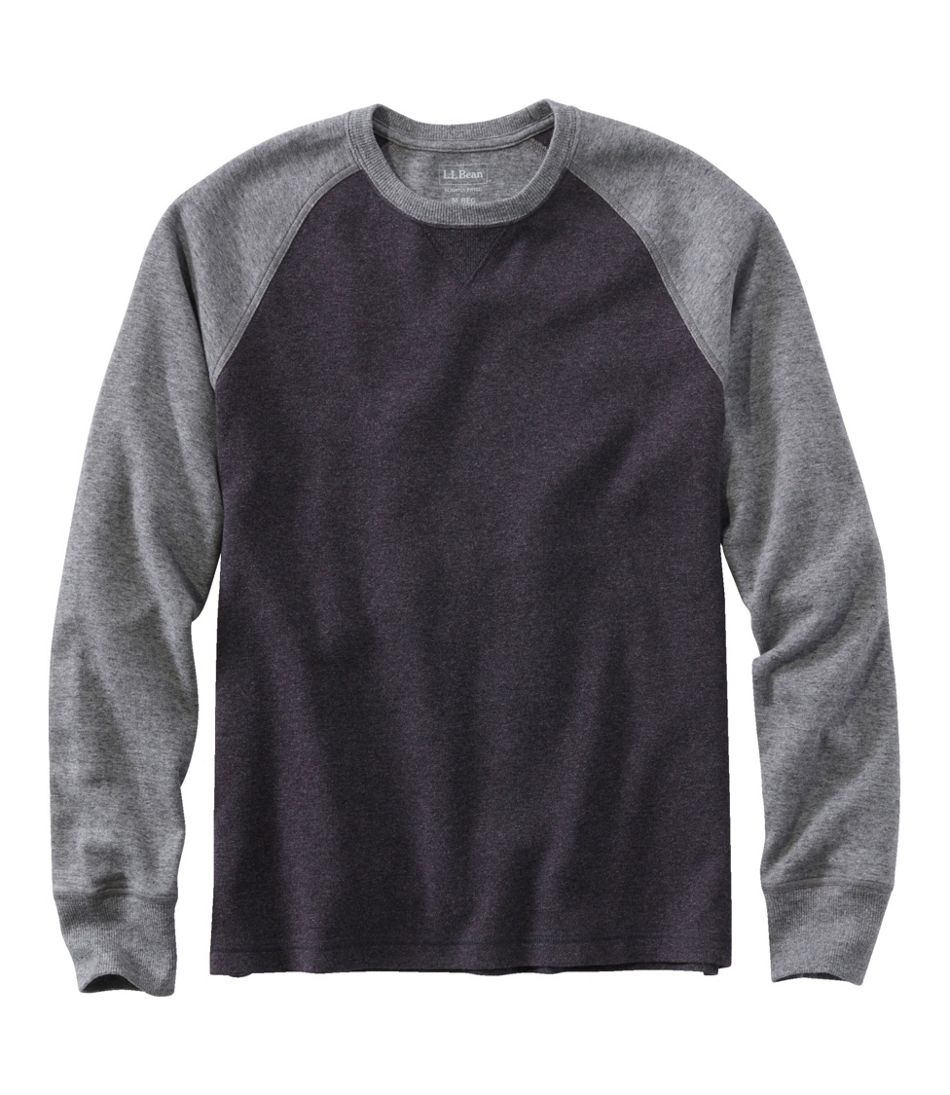 L.L.Bean Men's Washed Cotton Double-Knit Crewneck, Slightly Fitted Long-Sleeve Colorblock CLOTHING
