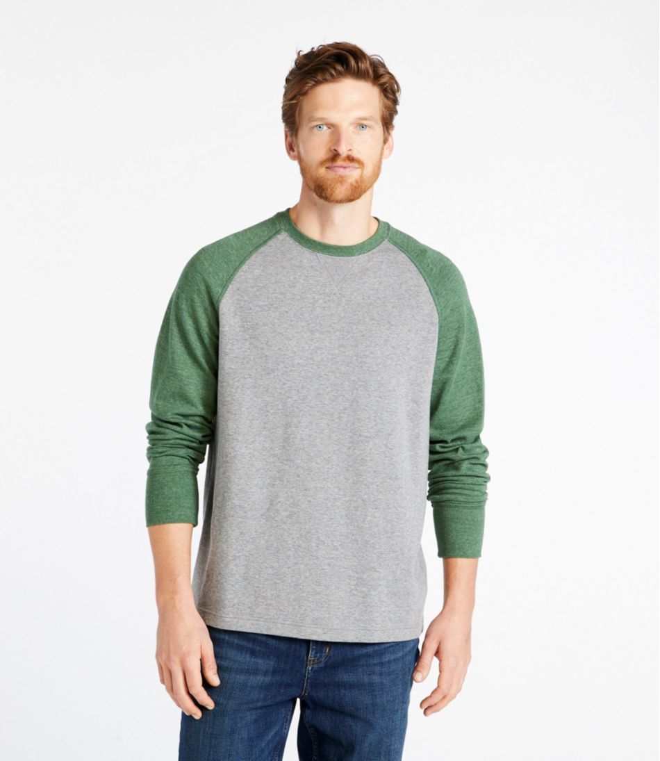 L.L.Bean Men's Washed Cotton Double-Knit Crewneck, Slightly Fitted Long-Sleeve Colorblock CLOTHING
