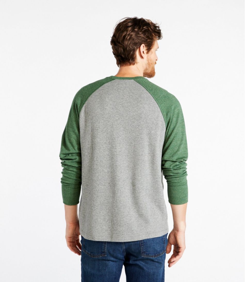 L.L.Bean Men's Washed Cotton Double-Knit Crewneck, Slightly Fitted Long-Sleeve Colorblock CLOTHING
