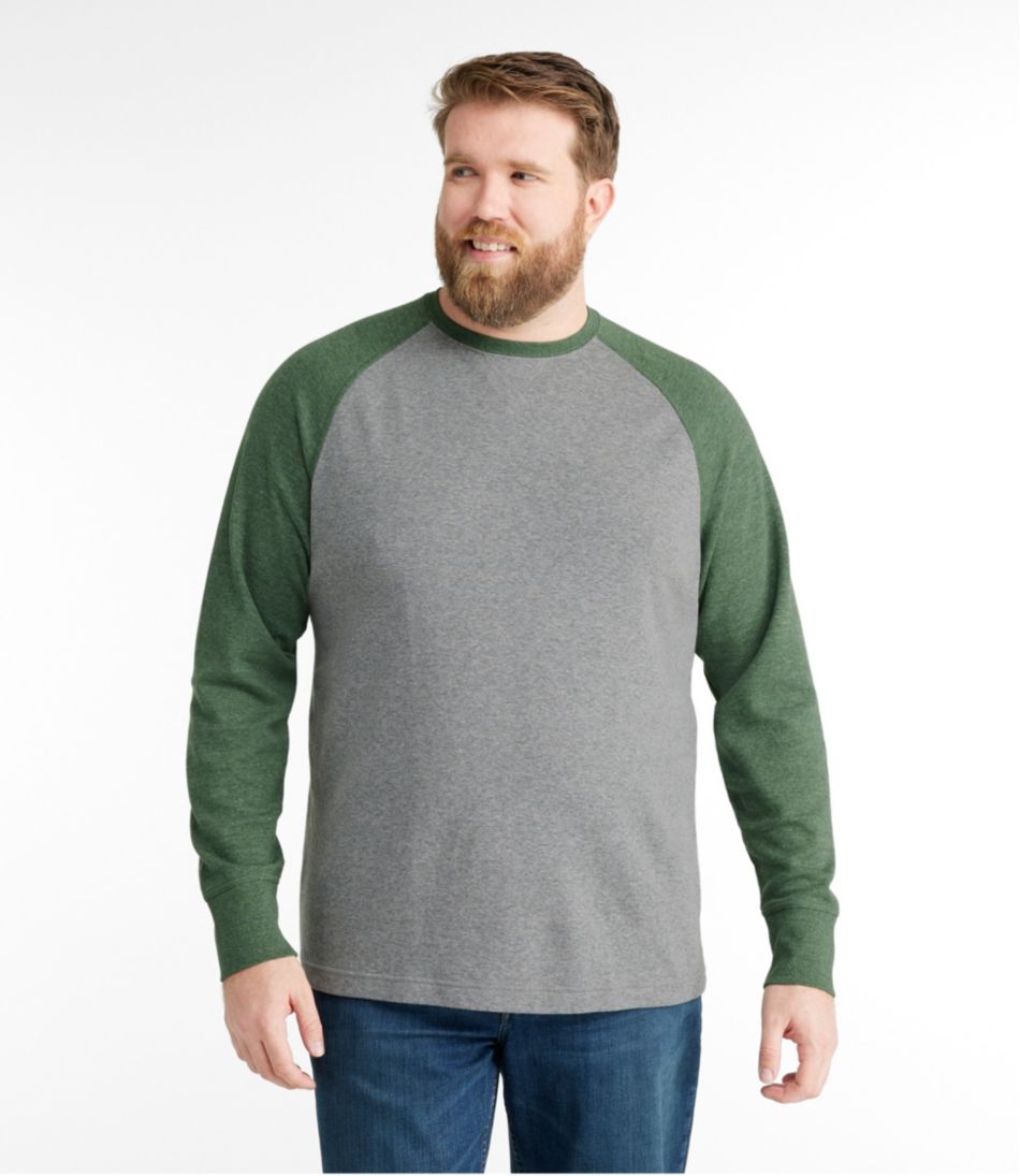 L.L.Bean Men's Washed Cotton Double-Knit Crewneck, Slightly Fitted Long-Sleeve Colorblock CLOTHING