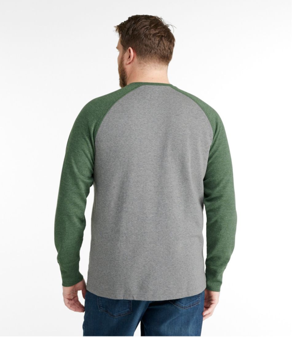 L.L.Bean Men's Washed Cotton Double-Knit Crewneck, Slightly Fitted Long-Sleeve Colorblock CLOTHING