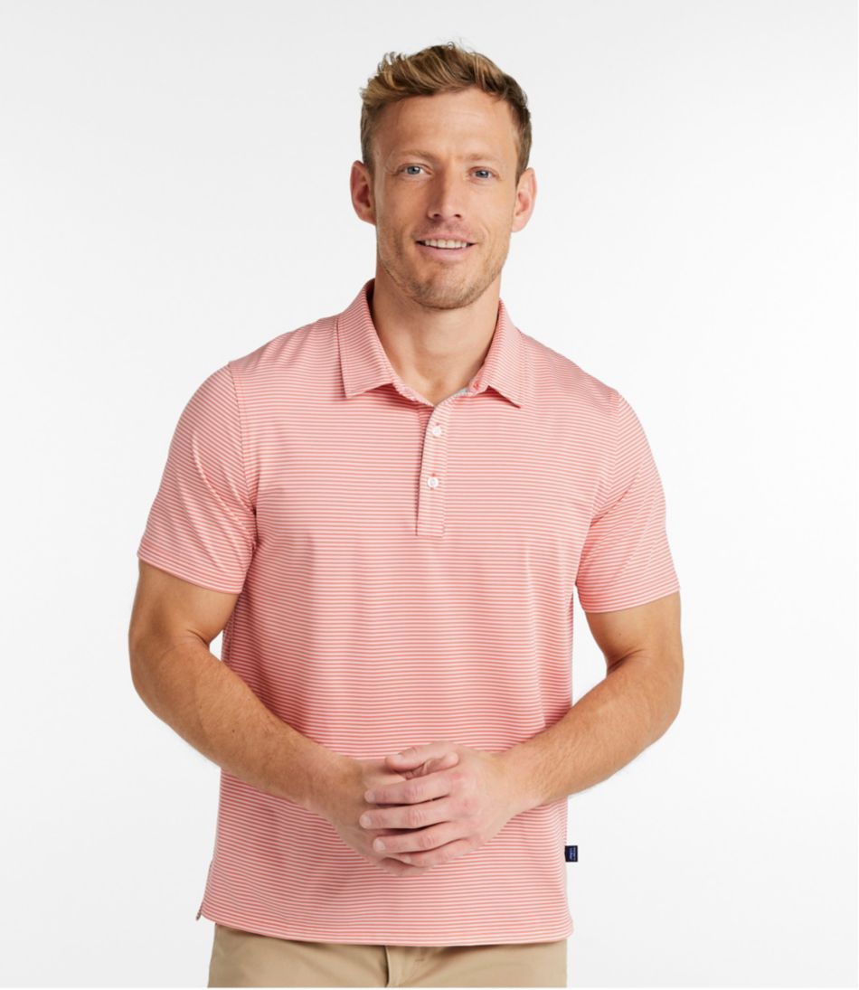 L.L.Bean Men's Comfort Stretch Performance® Party Polo, Slightly Fitted, Short-Sleeve, Stripe CLOTHING