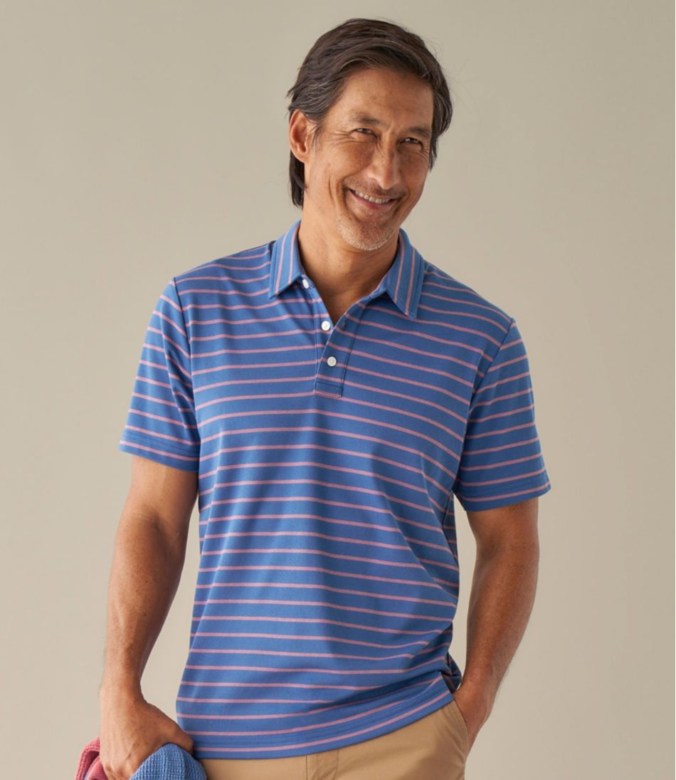 L.L.Bean Men's Comfort Stretch Performance® Polo, Short-Sleeve, Slightly Fitted, Stripe CLOTHING