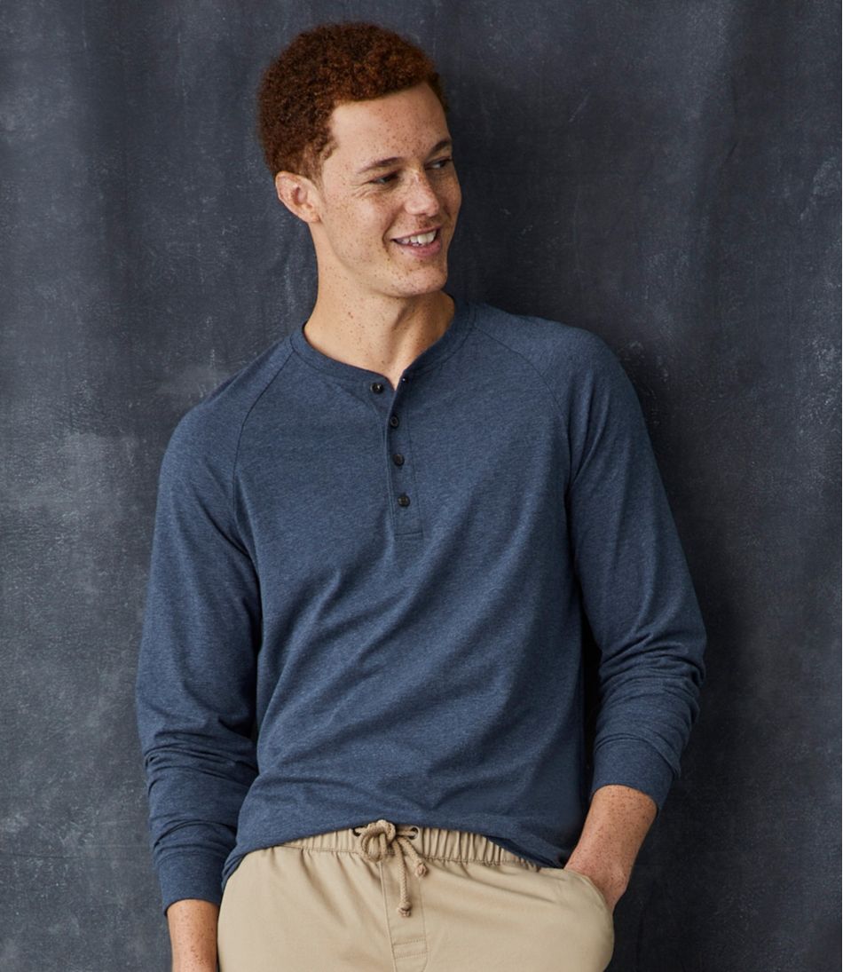 L.L.Bean Men's Comfort Stretch Pima Tee Shirt, Long-Sleeve Henley CLOTHING|SALE