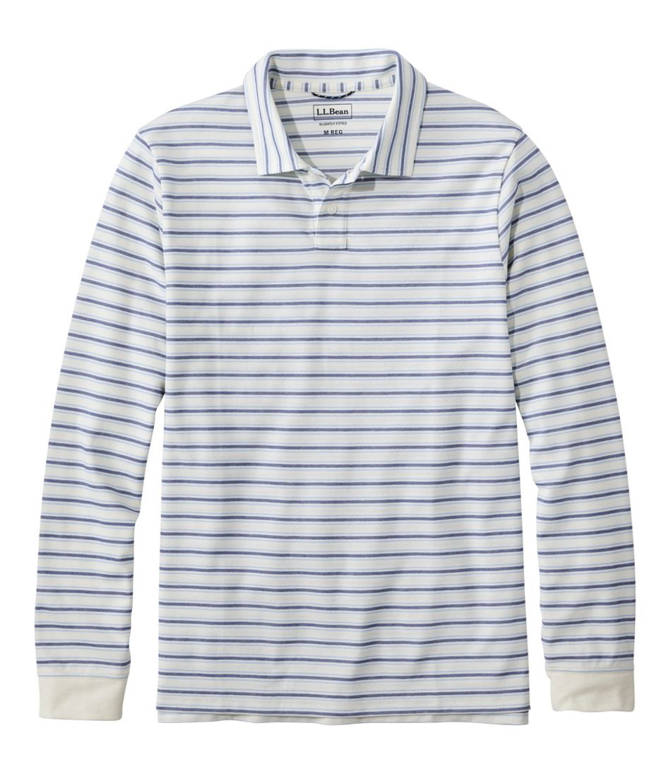 L.L.Bean Men's Comfort Stretch Performance® Polo, Long-Sleeve, Stripe CLOTHING