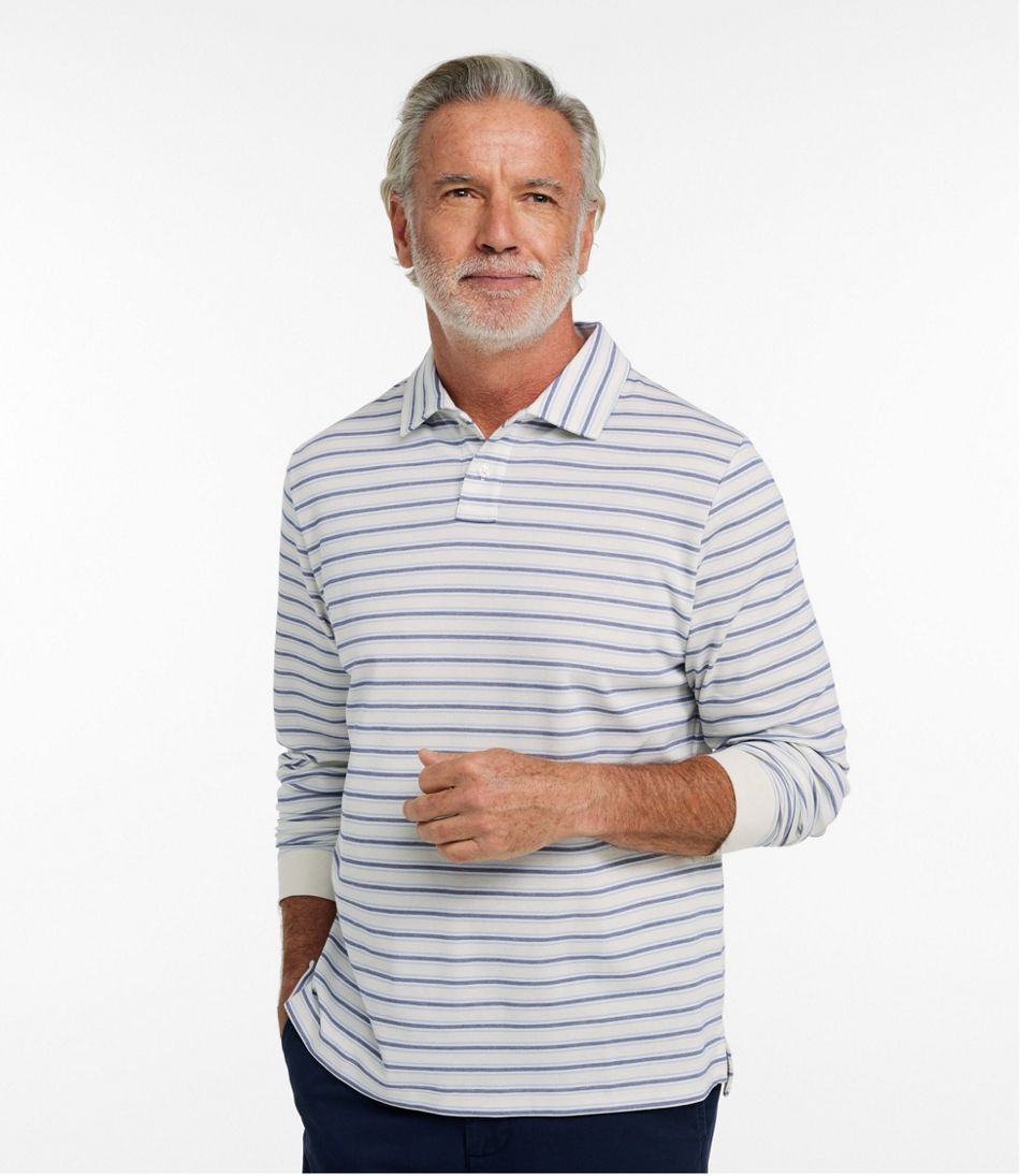 L.L.Bean Men's Comfort Stretch Performance® Polo, Long-Sleeve, Stripe CLOTHING
