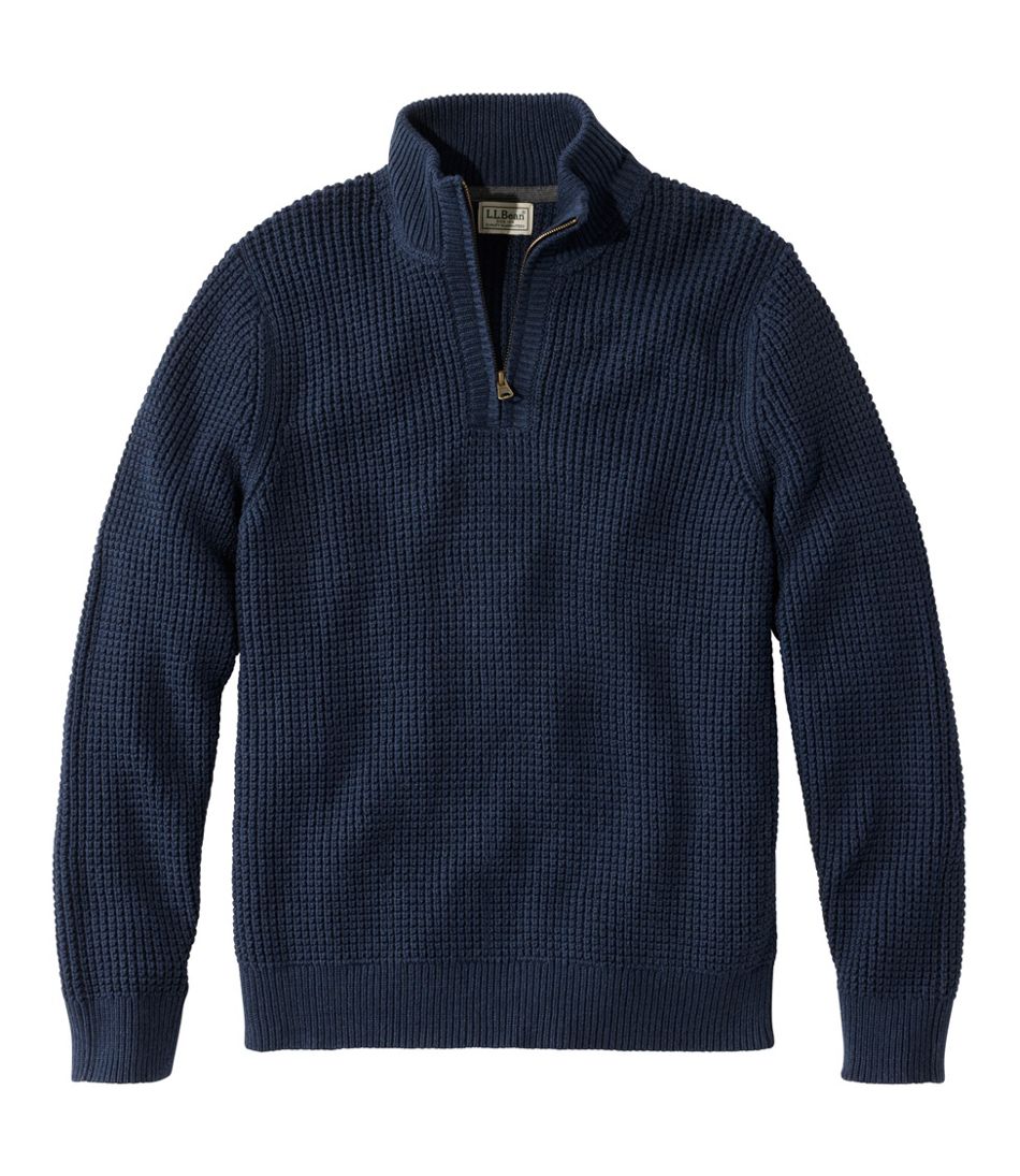 L.L.Bean Men's Organic Cotton Waffle Sweater, Quarter Zip CLOTHING
