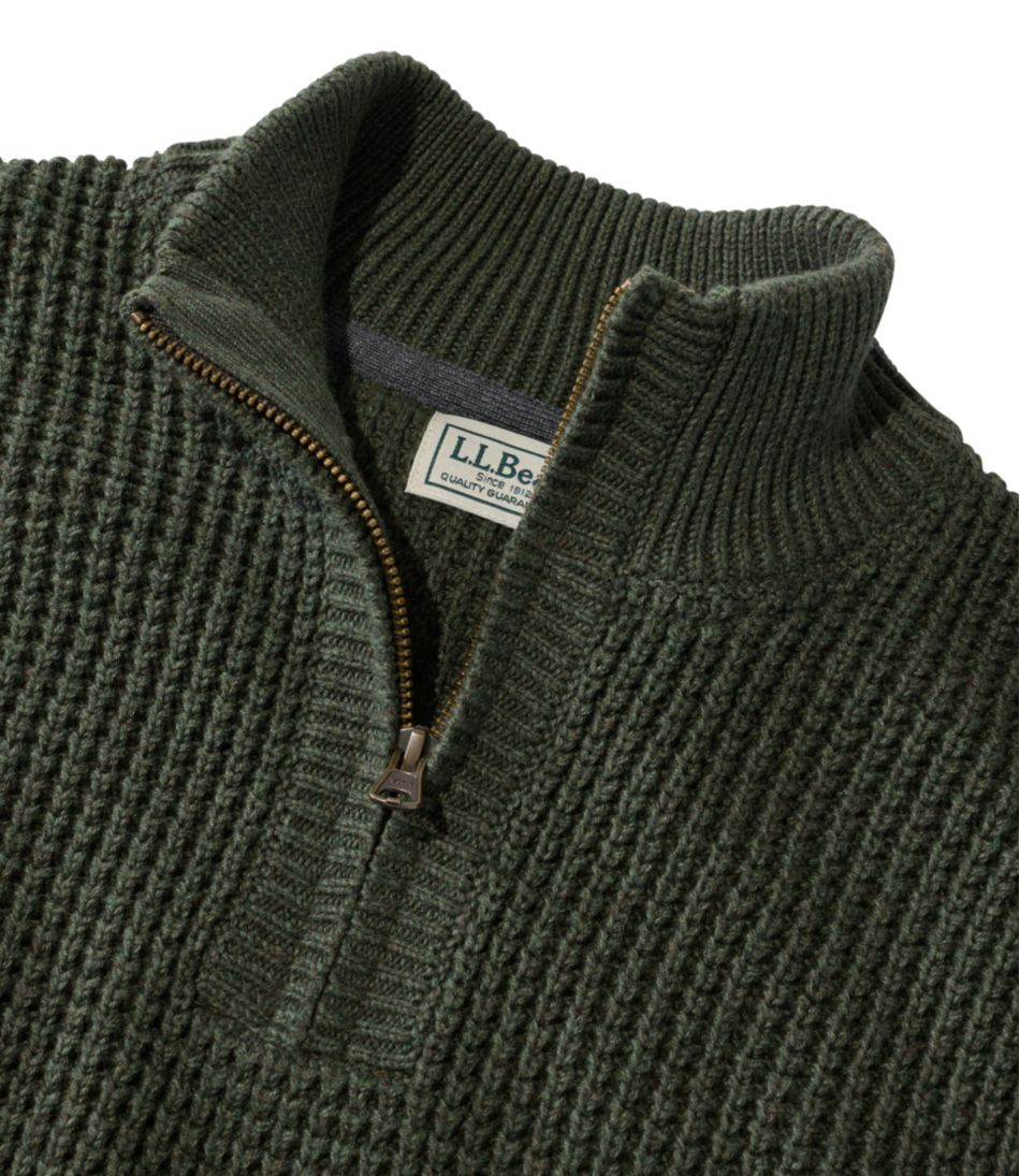 L.L.Bean Men's Organic Cotton Waffle Sweater, Quarter Zip CLOTHING
