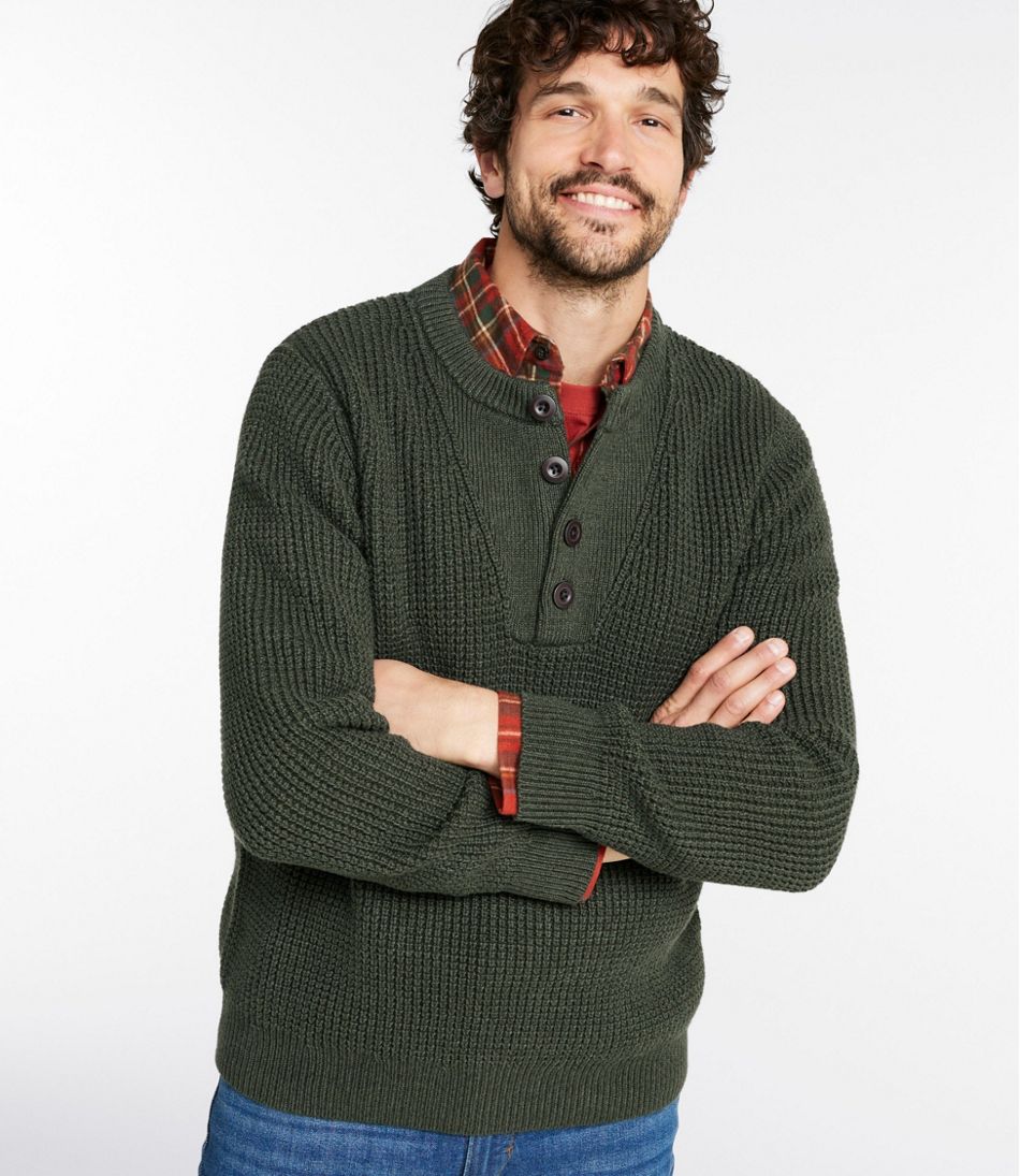 L.L.Bean Men's Organic Cotton Waffle Sweater, Henley CLOTHING