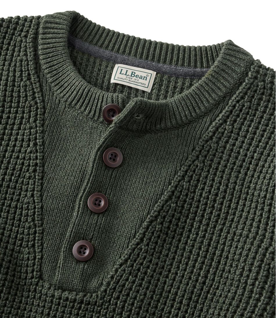 L.L.Bean Men's Organic Cotton Waffle Sweater, Henley CLOTHING