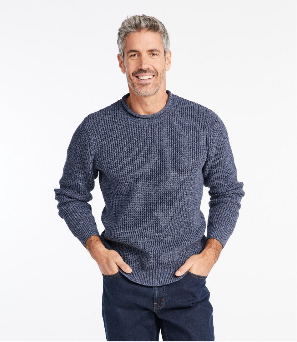 L.L.Bean Men's Organic Cotton Waffle Sweater, Rollneck Crew CLOTHING