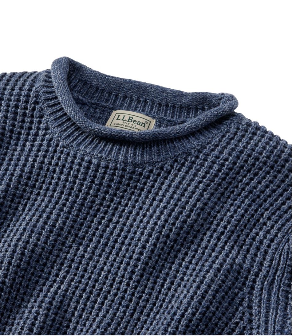 L.L.Bean Men's Organic Cotton Waffle Sweater, Rollneck Crew CLOTHING