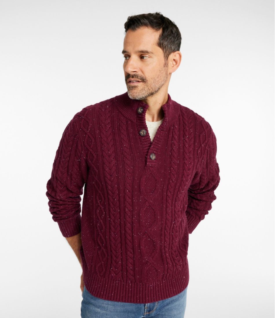 L.L.Bean Men's Bean's Heritage Soft Cotton Fisherman Sweater, Button-Mock CLOTHING|SALE