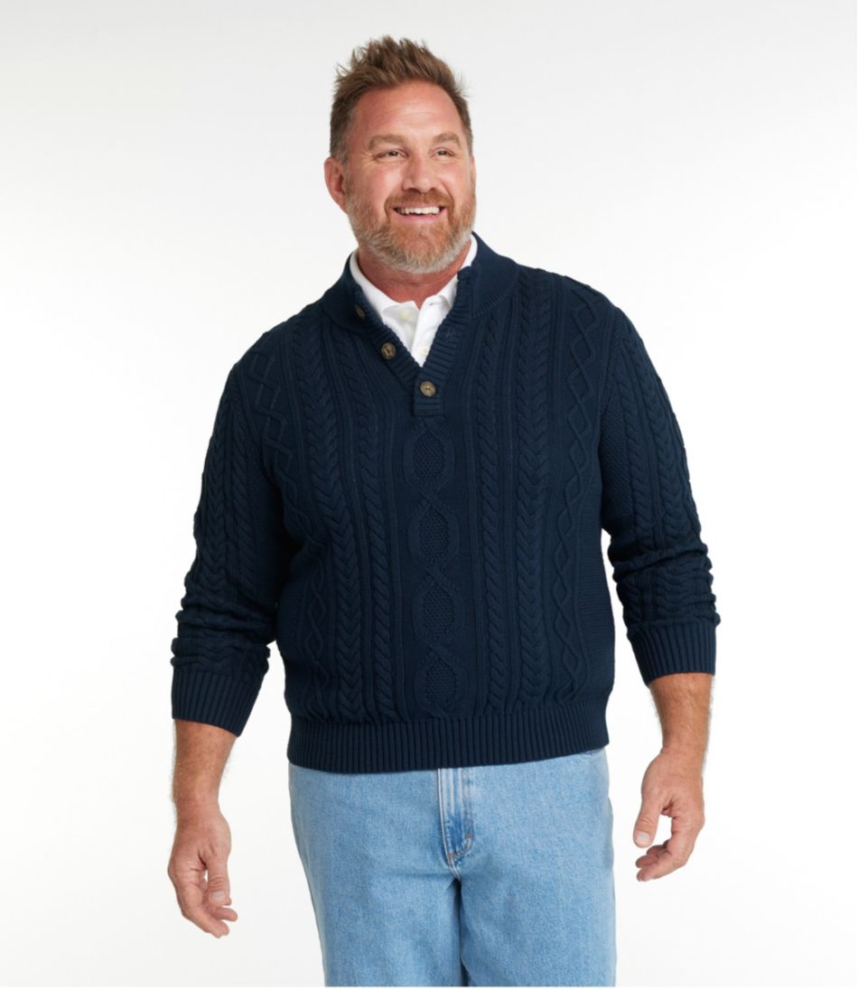 L.L.Bean Men's Bean's Heritage Soft Cotton Fisherman Sweater, Button-Mock CLOTHING|SALE