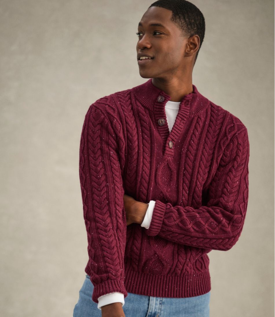 L.L.Bean Men's Bean's Heritage Soft Cotton Fisherman Sweater, Button-Mock CLOTHING|SALE