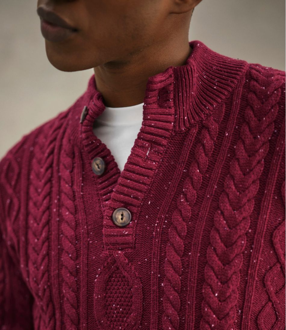 L.L.Bean Men's Bean's Heritage Soft Cotton Fisherman Sweater, Button-Mock CLOTHING|SALE