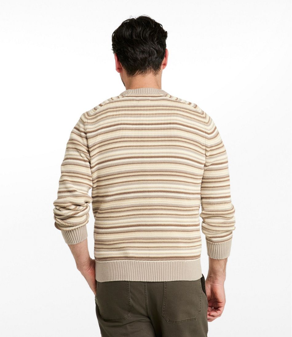 L.L.Bean Men's Sunwashed Textured Cotton Sweater, Crewneck, Stripe CLOTHING|SALE