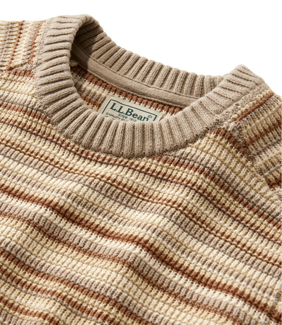 L.L.Bean Men's Sunwashed Textured Cotton Sweater, Crewneck, Stripe CLOTHING|SALE