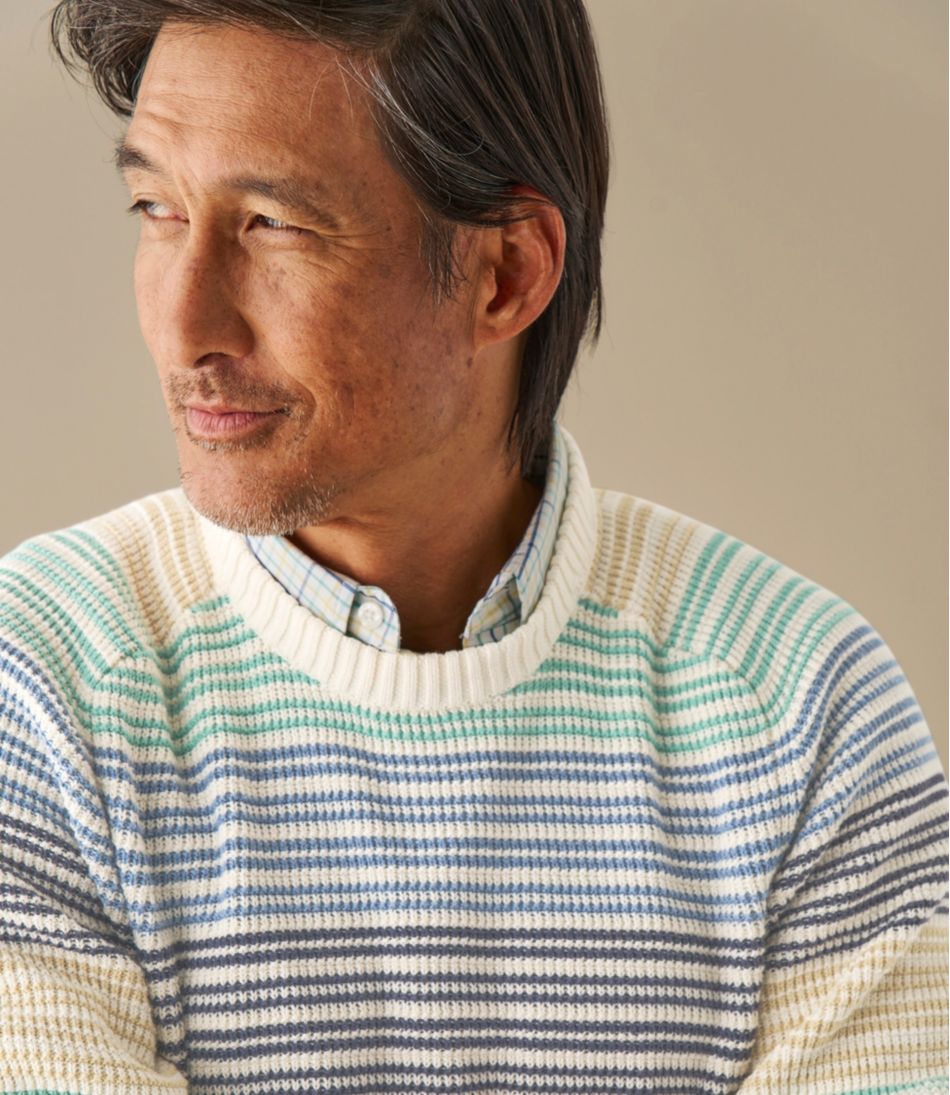 L.L.Bean Men's Sunwashed Textured Cotton Sweater, Crewneck, Stripe CLOTHING|SALE