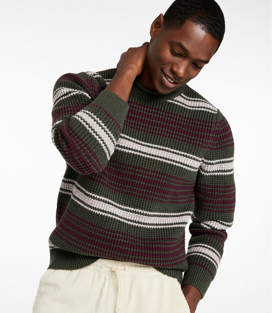 L.L.Bean Men's Organic Cotton Waffle Sweater, Rollneck Crew, Stripe CLOTHING|SALE