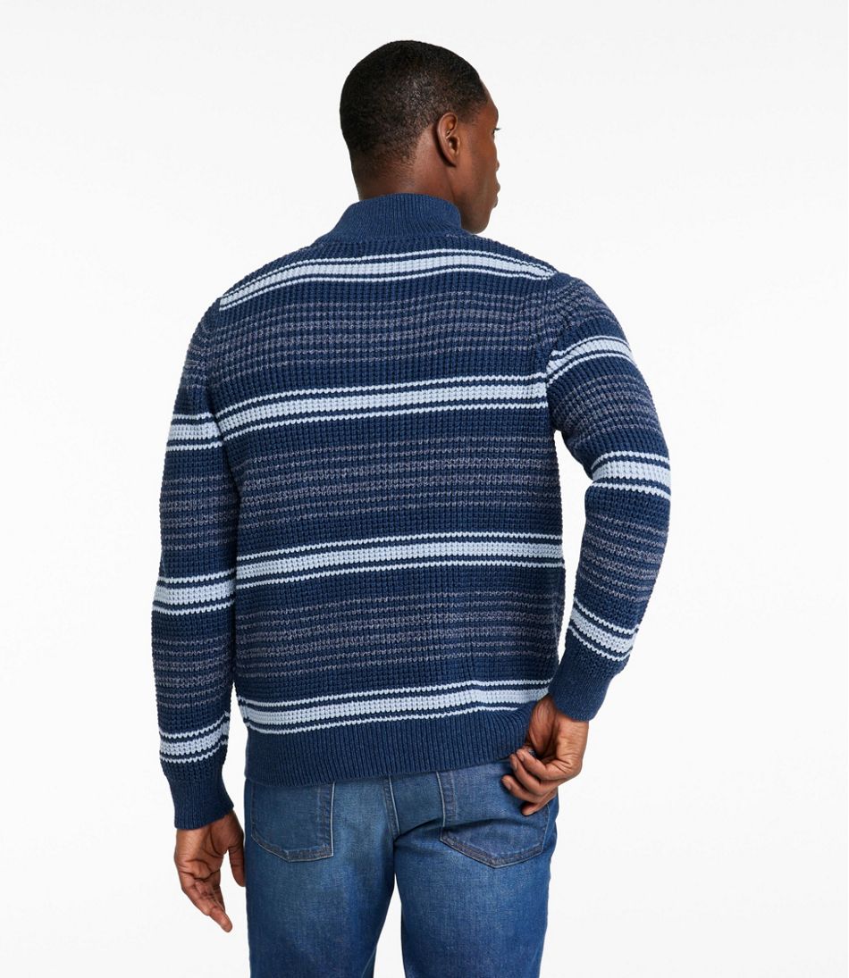 L.L.Bean Men's Organic Cotton Waffle Sweater, Quarter Zip, Stripe CLOTHING|SALE