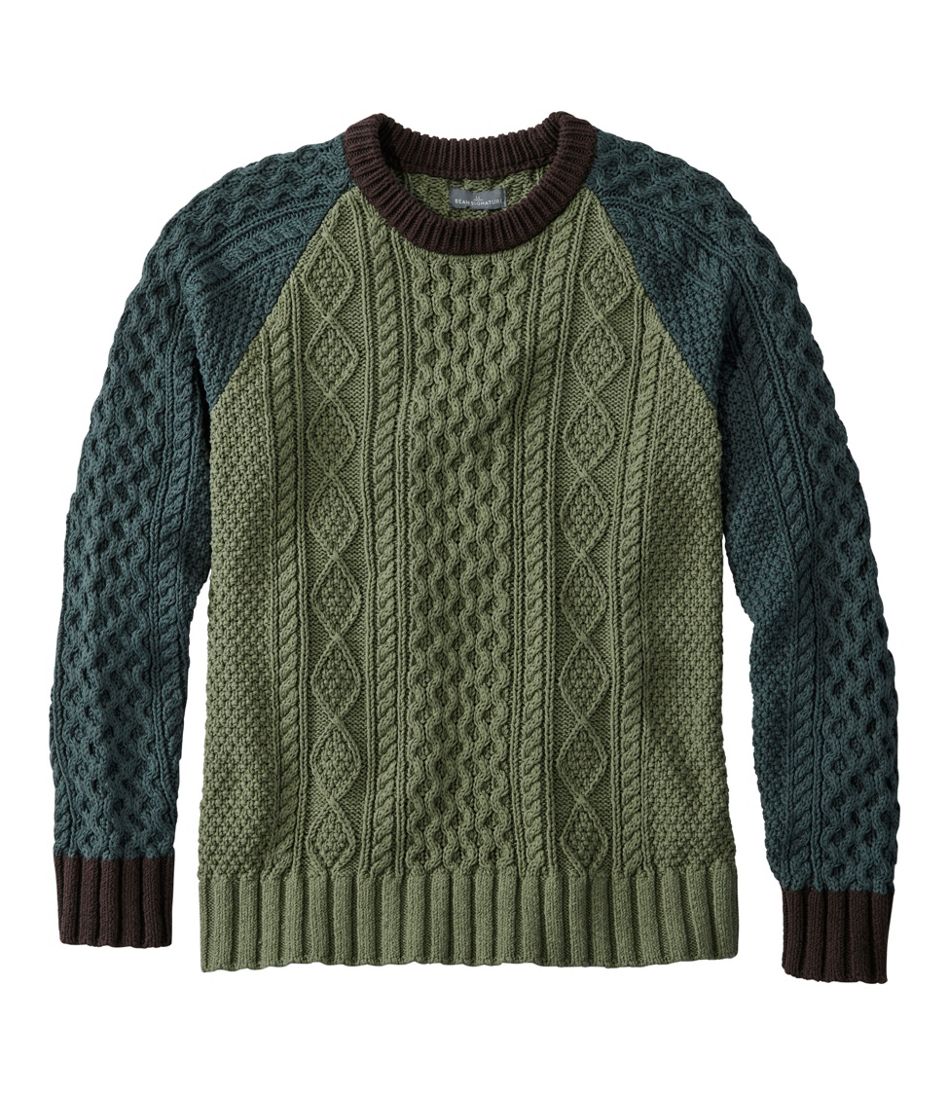 L.L.Bean Men's Signature Cotton Fisherman Sweater, Crewneck, Colorblock CLOTHING|SALE