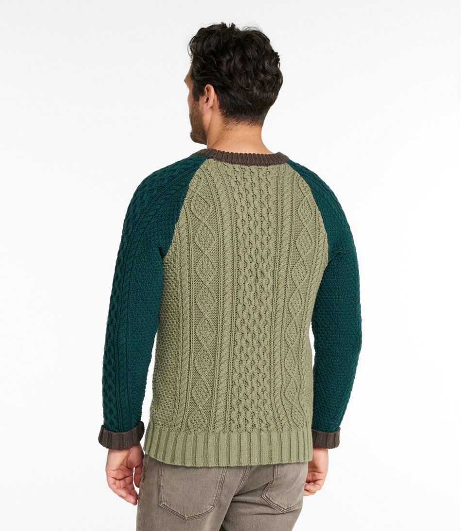 L.L.Bean Men's Signature Cotton Fisherman Sweater, Crewneck, Colorblock CLOTHING|SALE