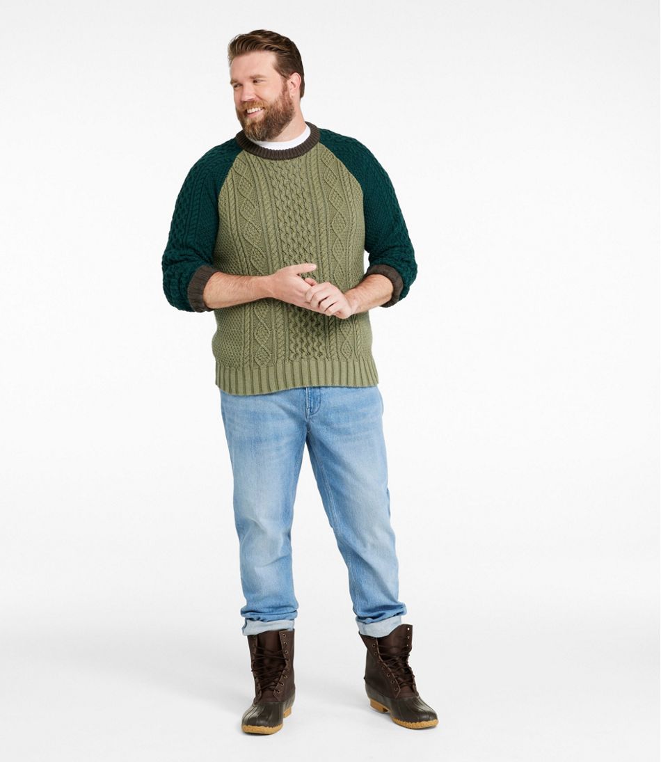 L.L.Bean Men's Signature Cotton Fisherman Sweater, Crewneck, Colorblock CLOTHING|SALE