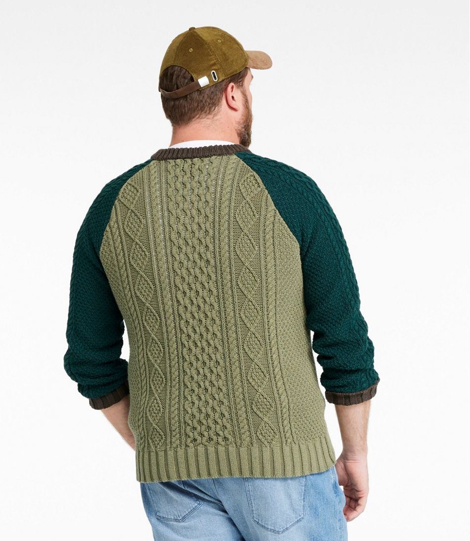 L.L.Bean Men's Signature Cotton Fisherman Sweater, Crewneck, Colorblock CLOTHING|SALE
