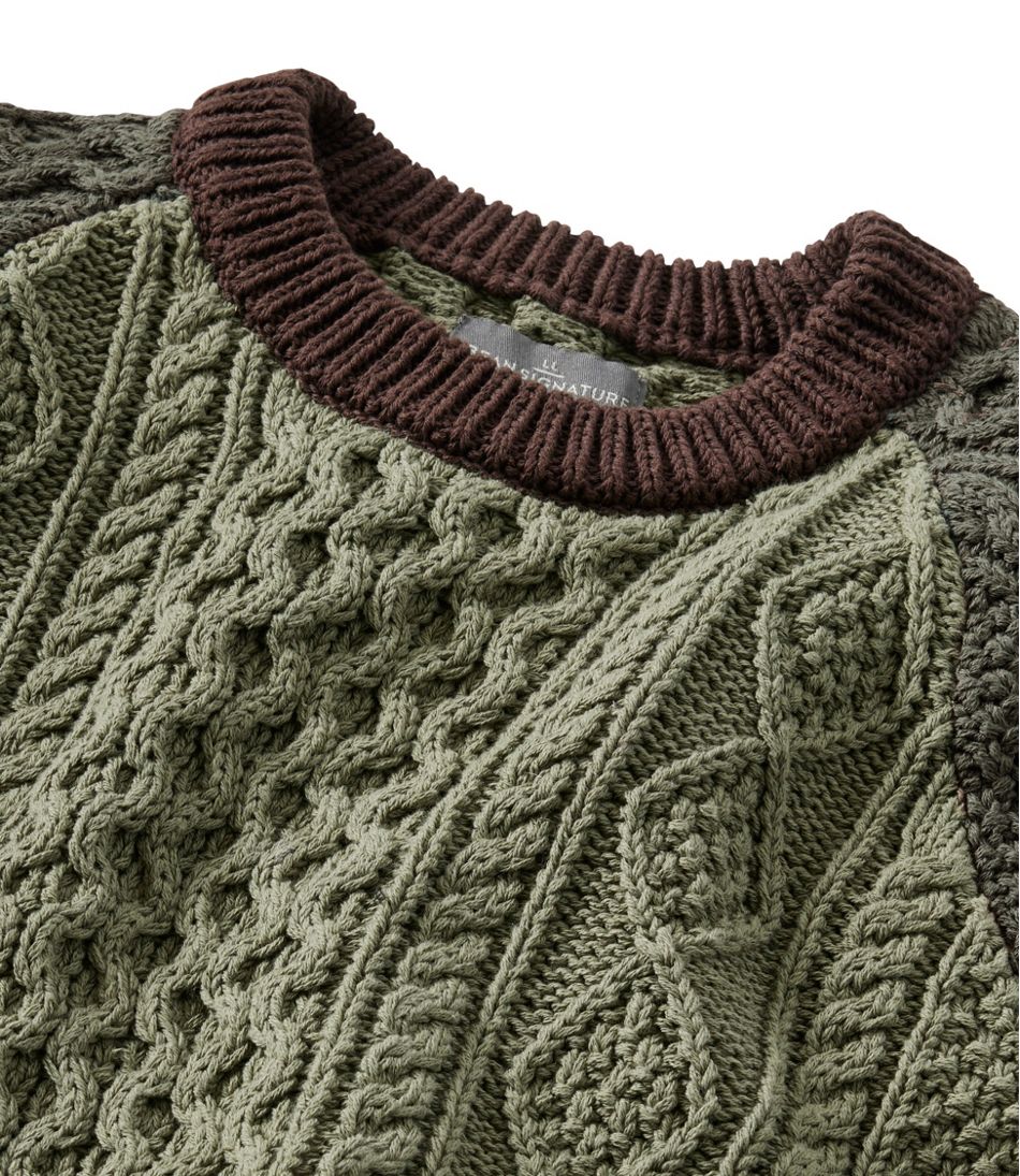 L.L.Bean Men's Signature Cotton Fisherman Sweater, Crewneck, Colorblock CLOTHING|SALE