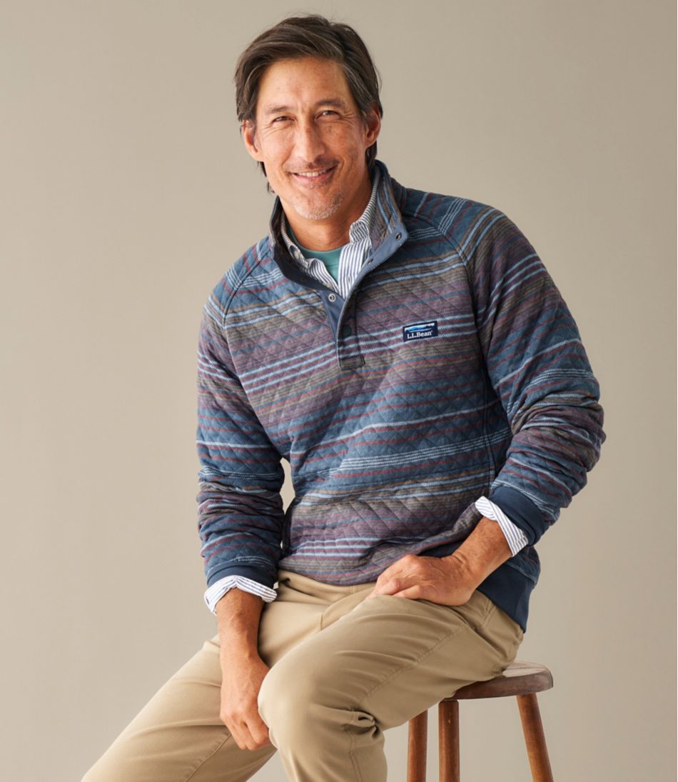 L.L.Bean Men's Quilted Sweatshirt, Mockneck, Stripe CLOTHING|SALE