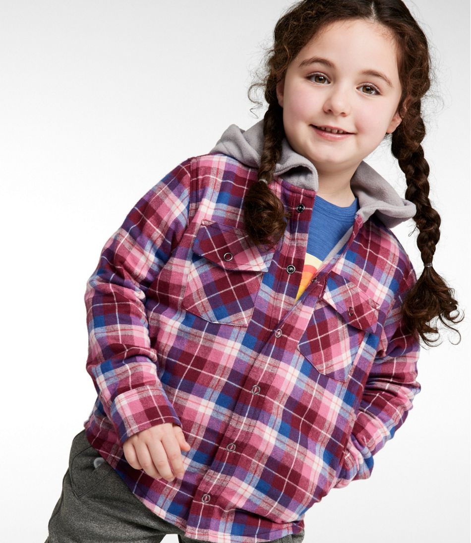 L.L.Bean Kids' Fleece-Lined Flannel Shirt, Hooded Plaid CLOTHING|SALE