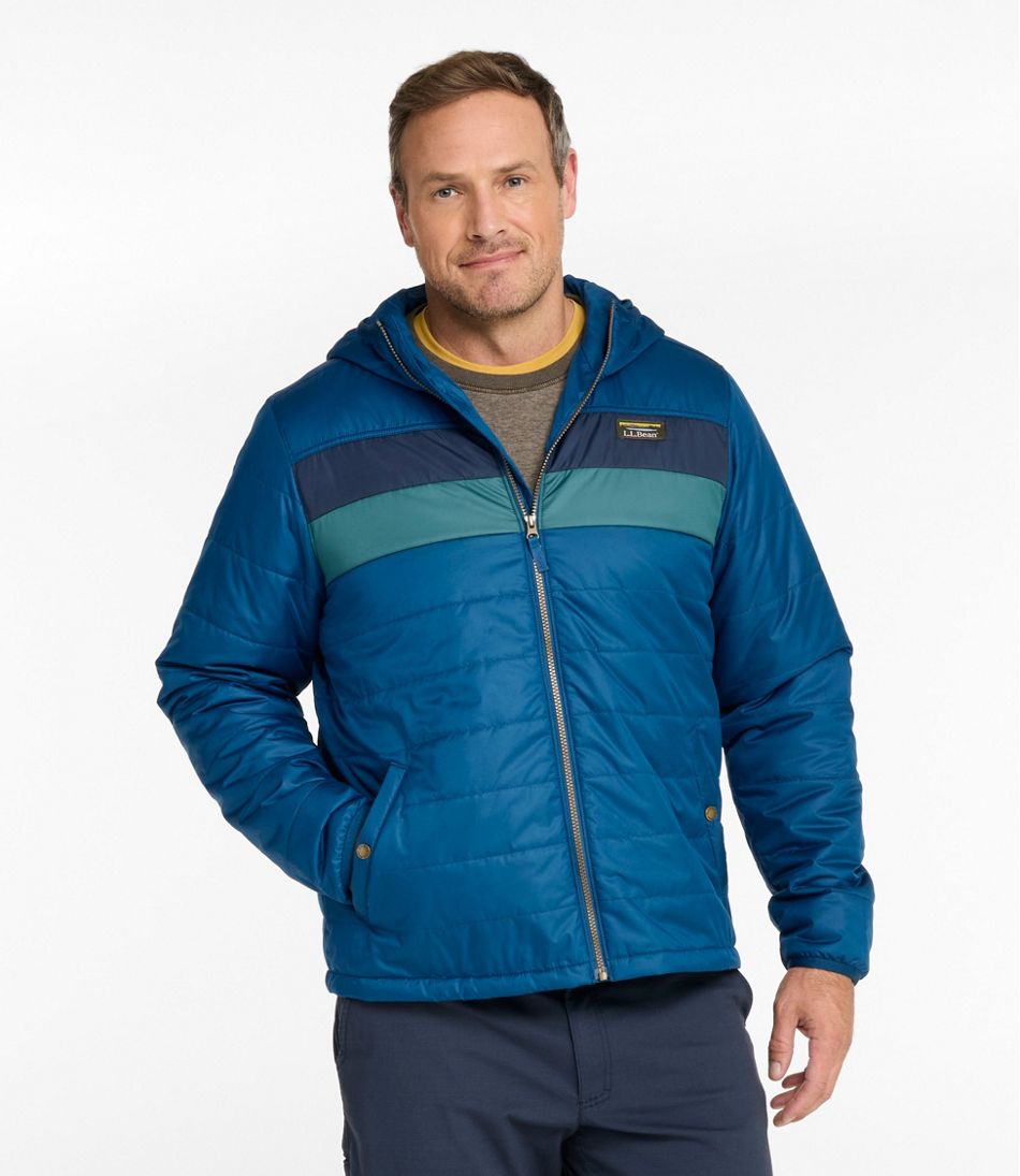 L.L.Bean Men's Mountain Classic Puffer Hooded Jacket, Colorblock OUTERWEAR