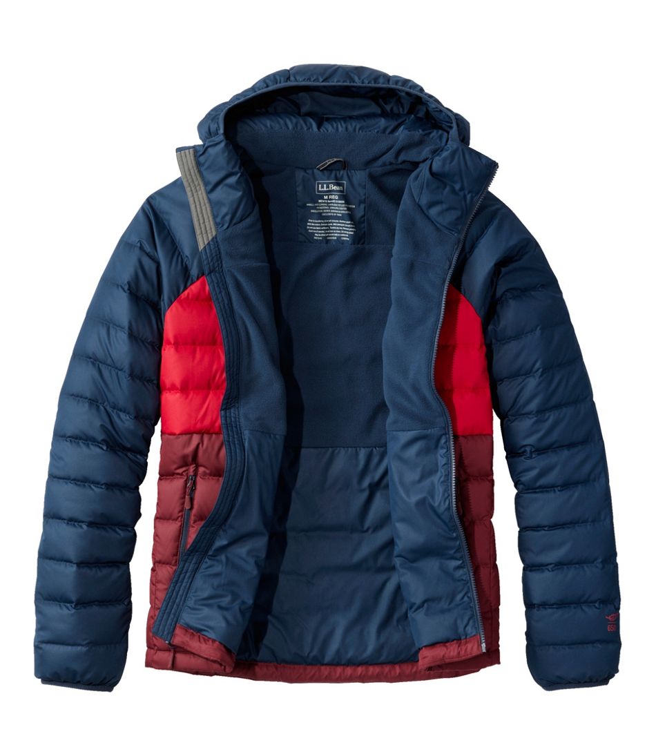 L.L.Bean Men's Bean's Down Hooded Jacket, Colorblock OUTERWEAR|SALE